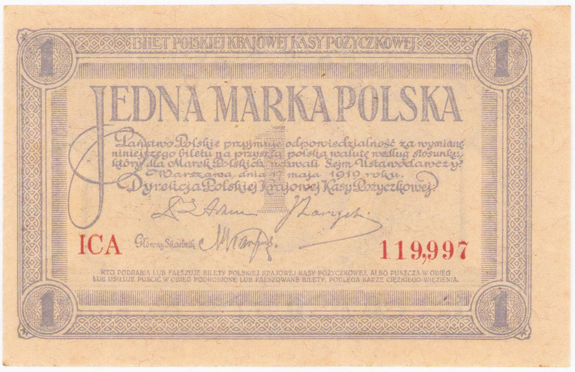 1 marka polska 1919, seria ICA